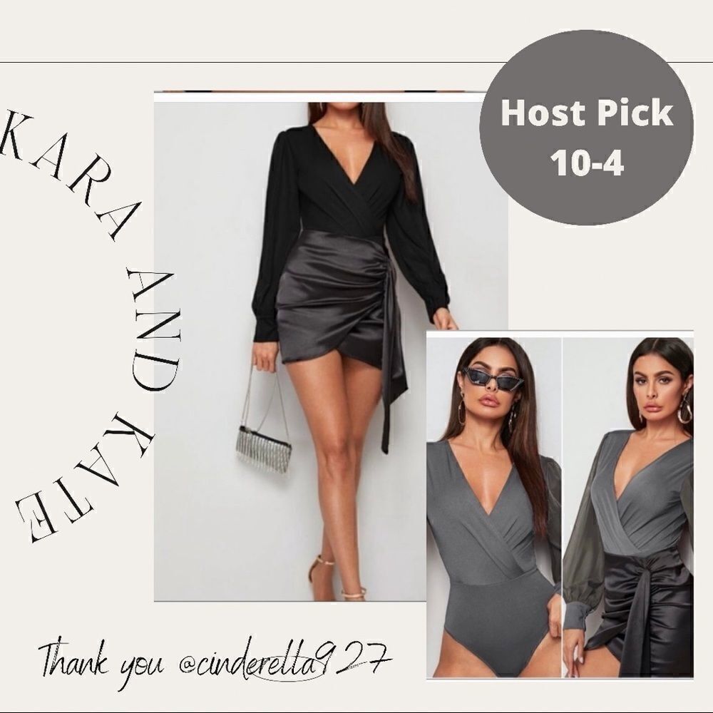 💼Gray V-Neck Bodysuit Blouse 